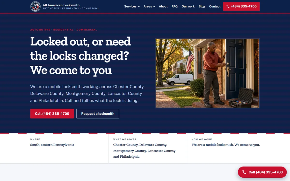 All American Locksmith website home page