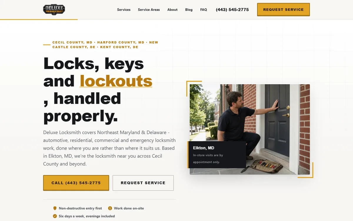 Deluxe Locksmith website home page