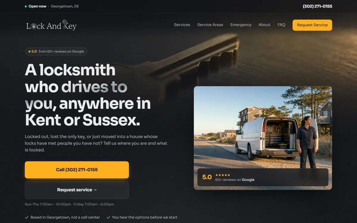 Lock and Key Locksmith website home page